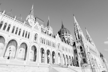 Parliament of Hungary. Black and white retro style.
