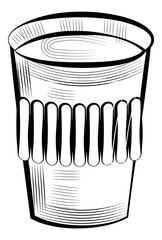 Black coffee in disposable paper or plastic glass isolated monochrome sketch icon. Vector container with strong refreshing drink. Takeaway dishware, espresso latte