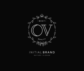 O V OV Beauty vector initial logo, handwriting logo of initial signature, wedding, fashion, jewerly, boutique, floral and botanical with creative template for any company or business.