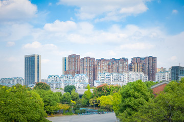 Hangzhou, Zhejiang, China, leisure and high-rise buildings of the public.