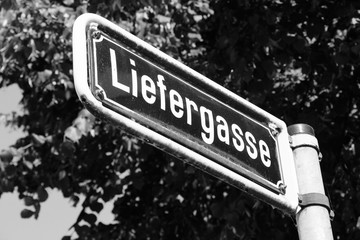 Street in Dusseldorf. Black and white vintage style. 