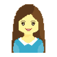 Cartoon beautifull young women portraits, avatar. Pixel art face. 8 bit.