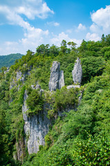 夫婦岩  岡山県高梁市成羽町  Meotoiwa Rocks, the couple of rocks look like married couple, which symbolize the harmonious marriage, in Nariwa town, Takahashi city, Okayama pref. Japan.