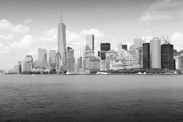 New York Manhattan skyline. Black and white vintage style. 