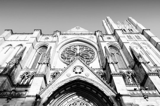 New York City Cathedral. Black and white vintage style. 