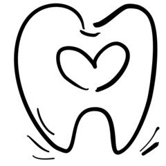 Icon beautiful healthy tooth with heart. Dentistry. Hand-drawn