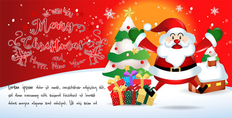 Merry Christmas. Santa Claus cute cartoon for Christmas and New Year background. Vector illustration.