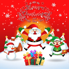 Merry Christmas. Santa Claus cute cartoon for Christmas and New Year background. Vector illustration.