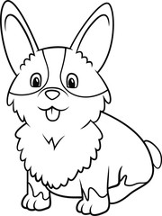 Welsh corgi dog, uncolored vector lineart illustration vector. On white background. For kids and children coloring books