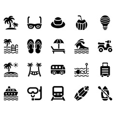 Summer Icon Set - vector illustration . summer, vacation, holiday, travel, island, sea, beach, travelling, icons .