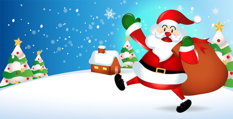 Merry Christmas. Santa Claus cute cartoon for Christmas and New Year background. Vector illustration.