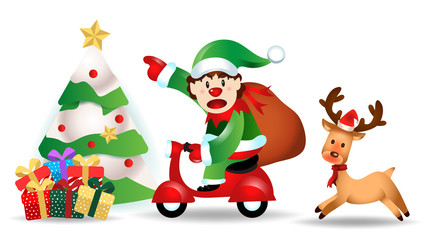 Merry Christmas. Santa Claus cute cartoon for Christmas and New Year background. Vector illustration.