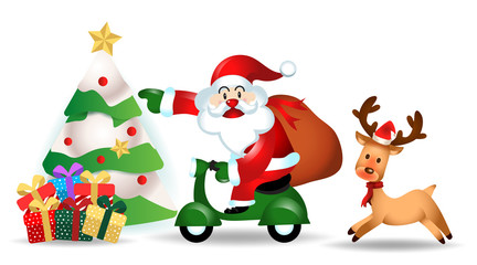 Merry Christmas. Santa Claus cute cartoon for Christmas and New Year background. Vector illustration.