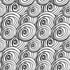 Fototapeta premium Ink lines, rounds and circles. Grunge doodle brushes on white background. Abstract seamless vector pattern.