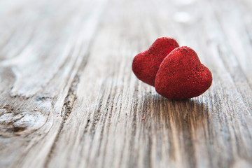 Valentine's day red hearts on wooden background. Valentine's day holiday concept