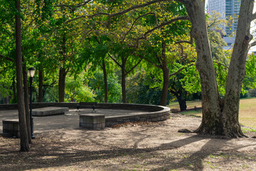 Fort Greene Park in Brooklyn New York with Green Trees and a Seating Area