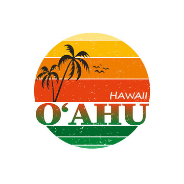 Oahu Hawaii Vintage Surf Typography Graphic Design