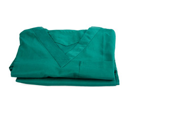 A white background surgical suit and stethoscope.