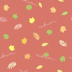 Fototapeta na wymiar Seamless background with autumn leaves and the words 
