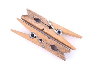 wooden clothespins on a white background
