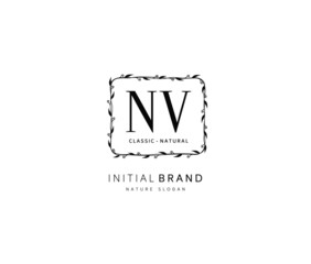 N V NV Beauty vector initial logo, handwriting logo of initial signature, wedding, fashion, jewerly, boutique, floral and botanical with creative template for any company or business.