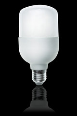 Close up LED white light bulb isolated on Black background. Clipping path -Image.