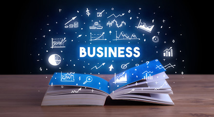 BUSINESS inscription coming out from an open book, business concept