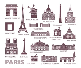 Deurstickers Architectural and historical sights of Paris. Set of high quality icons © Katsiaryna