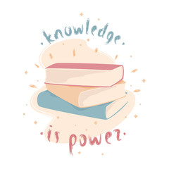 Vector illustration of books with lettering "Knowledge is power"