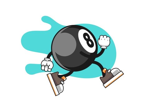 Billiard ball number 8 run cartoon. Mascot Character vector.