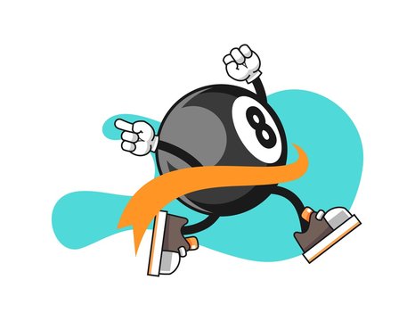 recommend clip art: Billiard ball number 8 reach the finish line cartoon. Mascot Character vector.