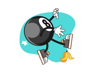 Billiard ball number 8 slip on banana peel cartoon. Mascot Character vector.