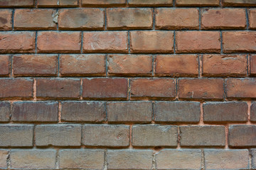 Red brick wall, оld brickwork. Texture of old ceramic brick. Texture, background.