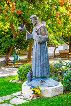 Monument to Saint Francis of Assisi in the park Perivoj Luje Maruna in Sibenik, Croatia
