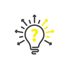 question Light Bulb line icon vector, isolated on white background. Idea sign, solution, thinking concept. Lighting Electric arrows lamp. Electricity, shine.