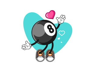 Billiard ball number 8 fall in love cartoon. Mascot Character vector.