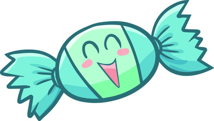 Funny and cute green candy laughing happily
