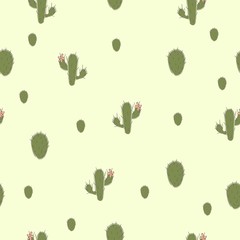 Cute seamless pattern with green cacti