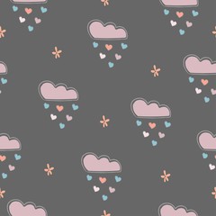 Seamless cloud pattern with hearts