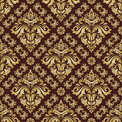 Classic seamless vector pattern. Damask orient ornament. Classic vintage background. Orient brown and golden ornament for fabric, wallpaper and packaging