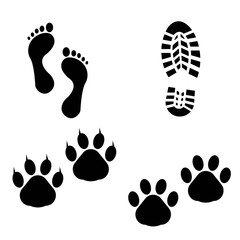 Human and animal footprints icon set on white background. Vector art.