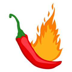 Chilli fire pepper. Flamed spicy pepper pod, burning red peppers icon, vector illustration