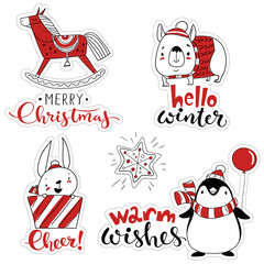 Christmas stickers with cartoon scandinavian characters.