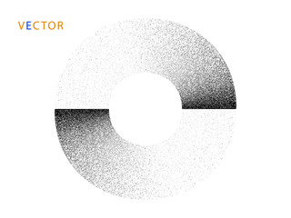 Circle, ring, monochrome with noise. Abstract geometric figure with grain, grunge. Vector design element on isolated background.