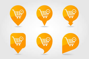 Shopping cart pin map icon with minus sign