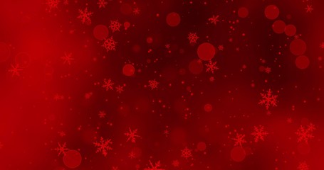 Red snowflakes and bokeh lights on the red Merry Christmas background. 3D render