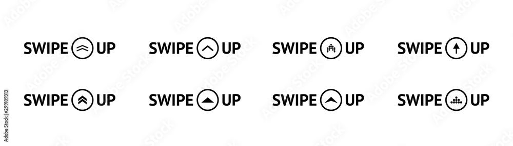 Aufkleber set of black swipe up icon. scroll pictogram. arrow up for social media stories, design blogger, scr
