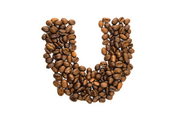 Coffee beans horseshoe on white background