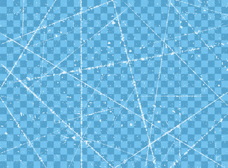 Ice crack. The texture of a frosty ice rink for ice skating with the scratches, grunge. Vector illustration isolated on transparent background.
