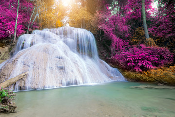 Amazing waterfall at colorful autumn forest